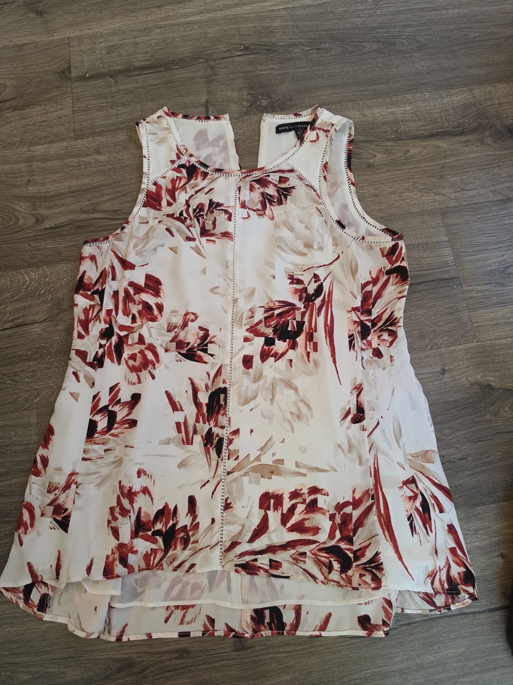 White House Black Market White Floral Camisole with Red Print